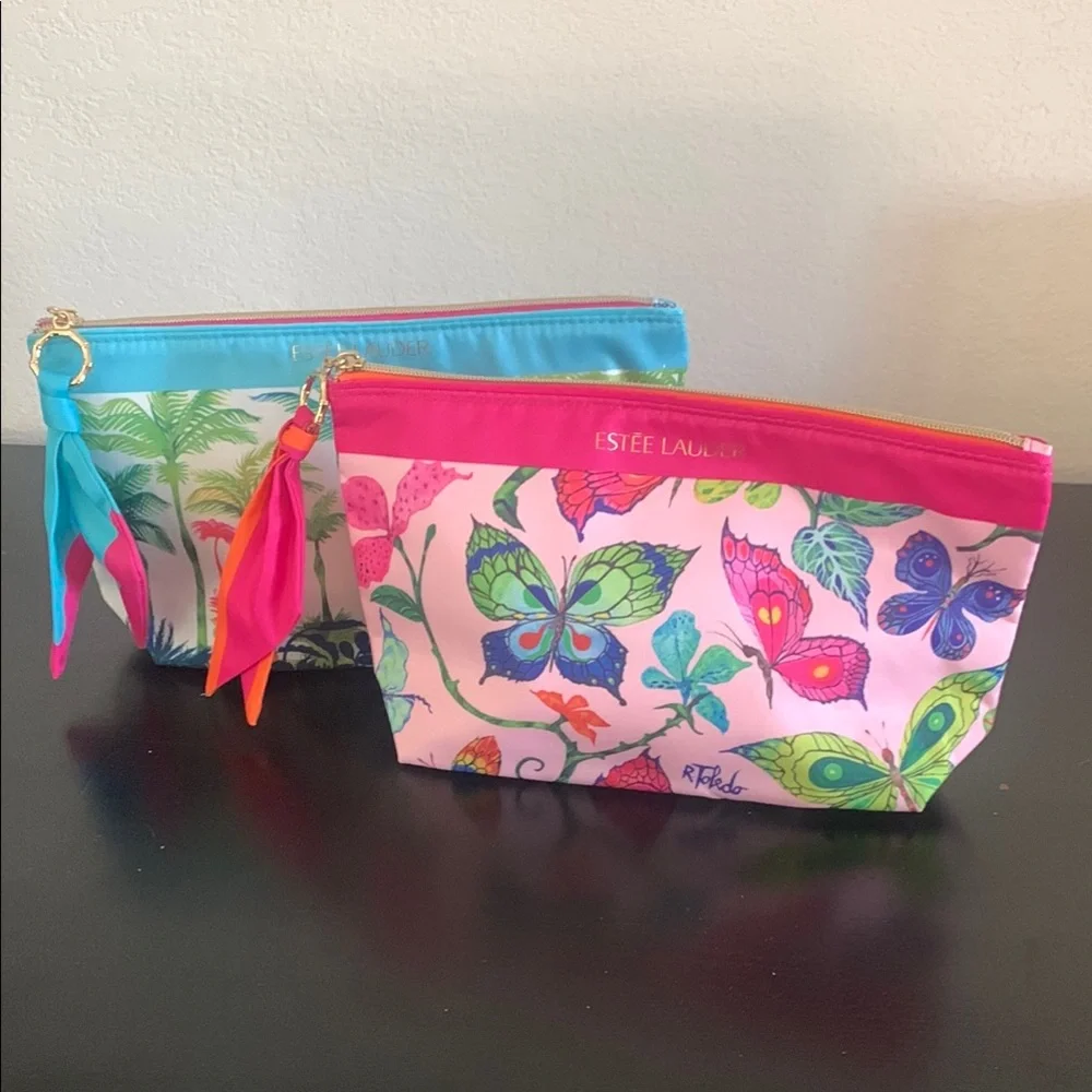 Estee Lauder Colorful Satin Cosmetic Bags Ruben Toledo Design Keepsake Butterfly